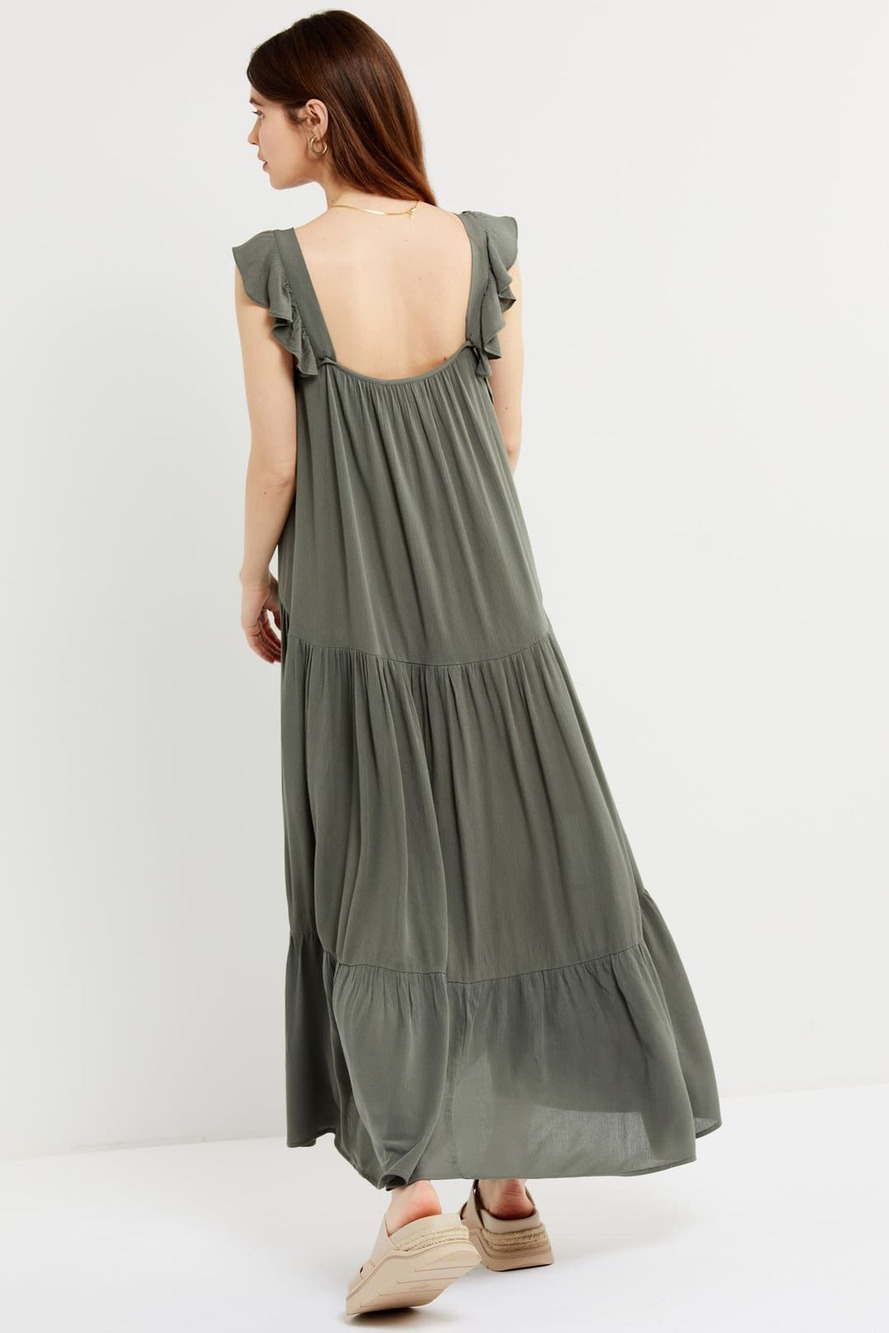 BB Dakota Tiered Ruffled Sleeveless Scoop Neck Maxi Maternity Dress Green L